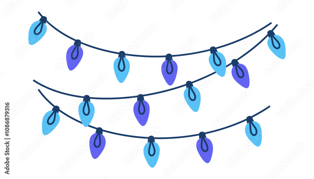Hand drawn illustration of colorful Christmas lights for creating festive designs