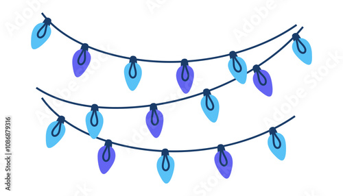 Hand drawn illustration of colorful Christmas lights for creating festive designs