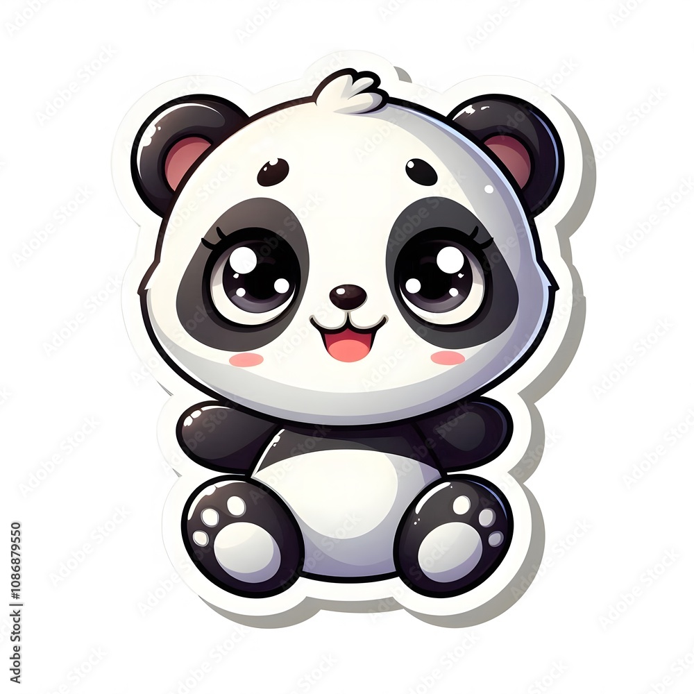 Fototapeta premium AI Generate of Sticker Panda or Giant Panda in cartoon style with a happy expression, isolated in white background