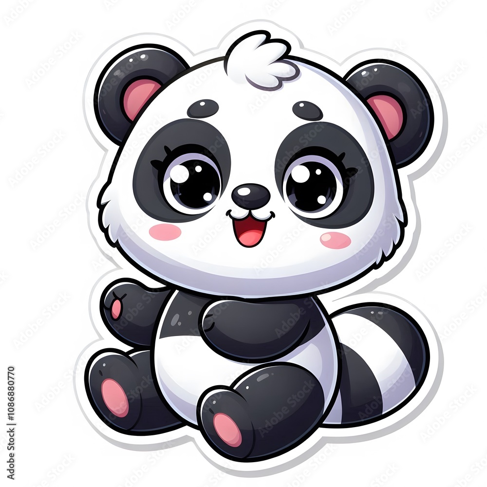 Obraz premium AI Generate of Sticker Panda or Giant Panda in cartoon style with a happy expression, isolated in white background