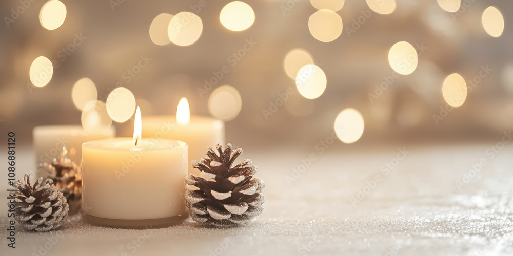 Christmas festive background with bokeh and candles. image. Created with Generative AI technology