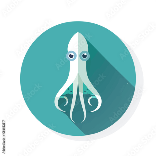 A simple flat 2D icon of squid isolated on a background, vector design, ideal for animation, UI/UX design, mobile apps, web design, digital illustrations