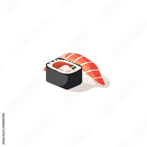 Simple flat 2D illustration of a sushi roll isolated on a white background, vector 2D design, icon, flat 2d illustration art, flat icon