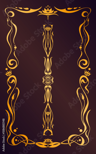 Dekorativer Vintage-Rahmen und -Randelemente in Gold. Blumenmuster für Bilder, Texte, Menü, Cover. Vektor-Design-Dekorationsmuster-Stil. Künstlerisches Randdesign im Jugendstil
