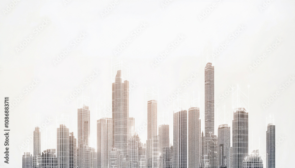 Fototapeta premium Modern city skyline emerging from abstract lines, architectural innovation and urban development