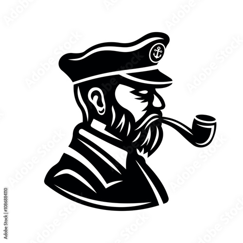 Captain smoke pipe vector silhouette object in vintage black style isolated on white background