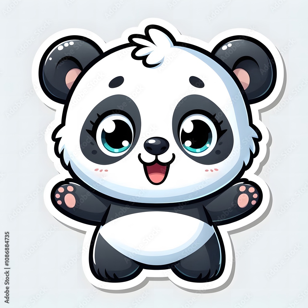 AI Generate of Sticker Panda or Giant Panda in cartoon style with a happy expression, isolated in white background AI Generate of Sticker Panda or Giant Panda in cartoon style with a happy expression, isolated in white background