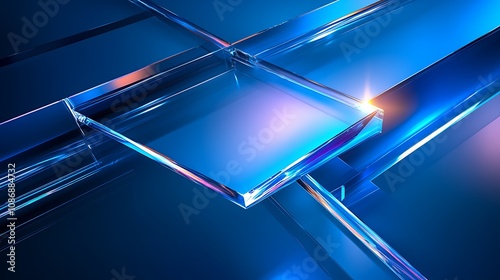 Abstract Blue Glass Background with Shiny Reflections and Depth, Perfect for Technology, Digital Art, and Modern Aesthetic Design Projects