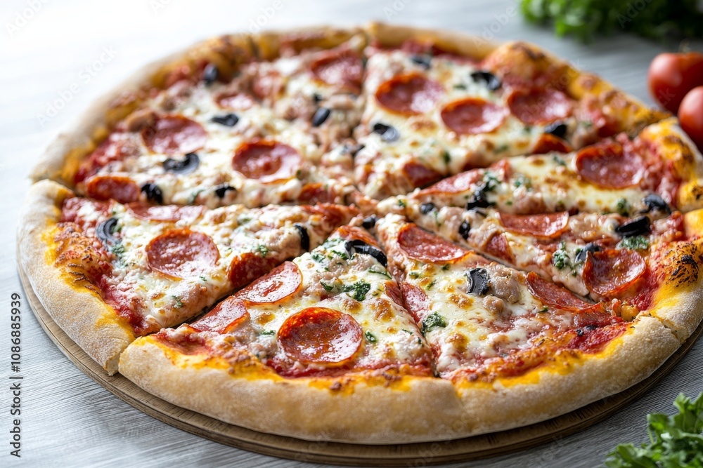 Delicious Pizza on Table Close Up Delicious Pizza on Table Close Up