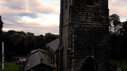 Old Gothic English Church in Yorkshire aerial drone  photo