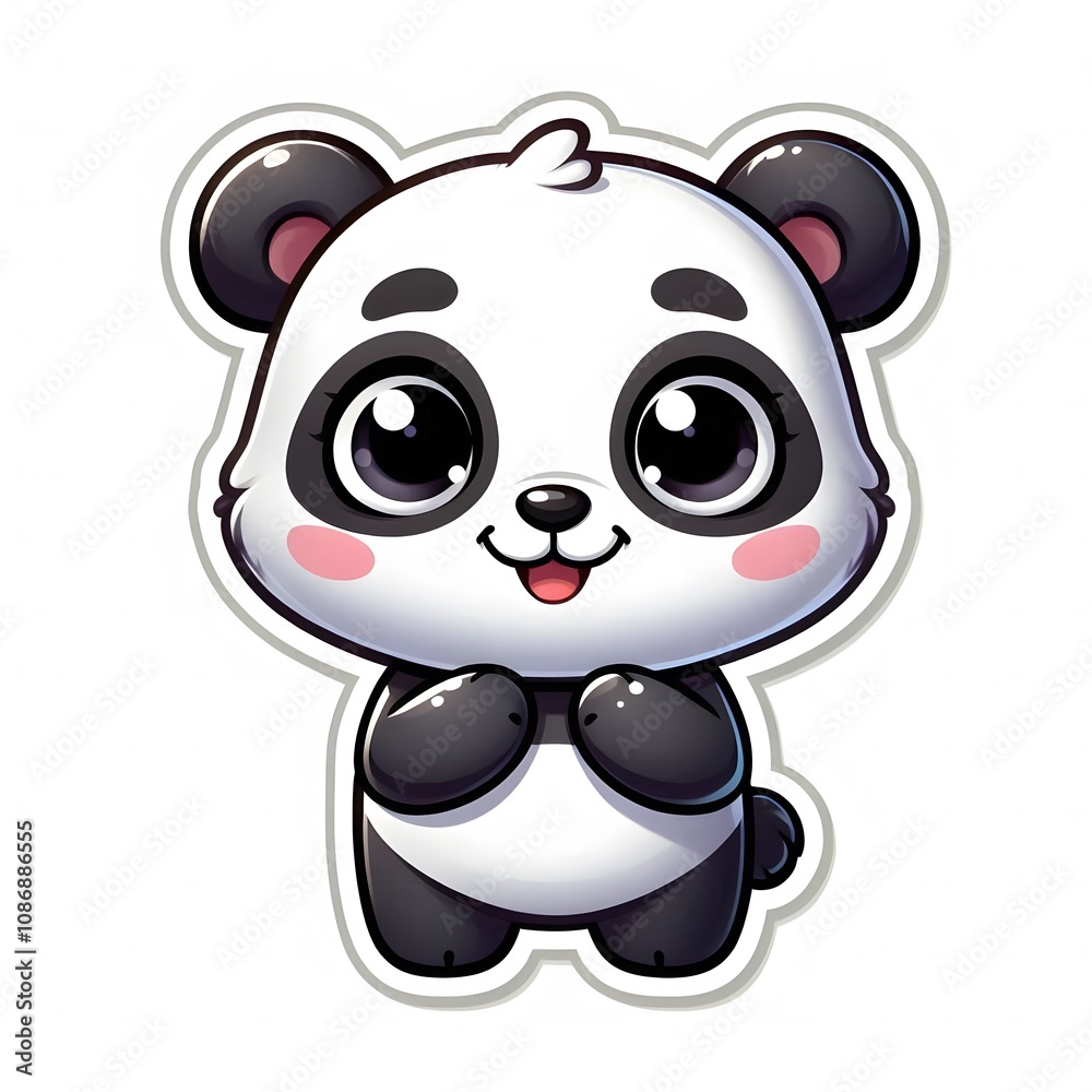 Obraz premium AI Generate of Sticker Panda or Giant Panda in cartoon style with a happy expression, isolated in white background