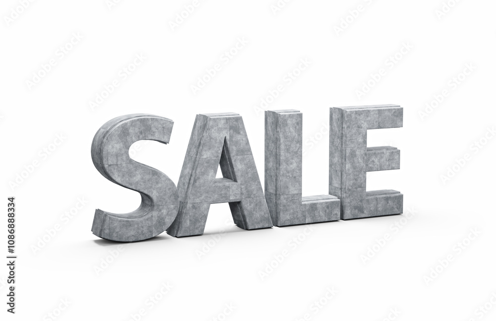 Bold Letters SALE Text Crafted From Grey Textured Concrete Stone On White Background 3d Illustration Bold Letters SALE Text Crafted From Grey Textured Concrete Stone On White Background 3d Illustration