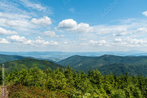 Fototapeta Naklejka Na Ścianę i Meble -  View from Zielony Kopiec hill in Beskid Slaski mountains in Poland