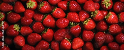 Fresh Strawberries Arranged in a Large Pile, Showcasing Their Bright Red Color and Green Tops for Culinary and Food Photography Use