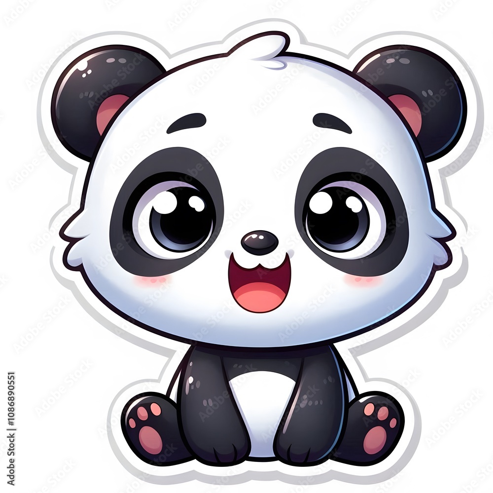 Fototapeta premium AI Generate of Sticker Panda or Giant Panda in cartoon style with a happy expression, isolated in white background