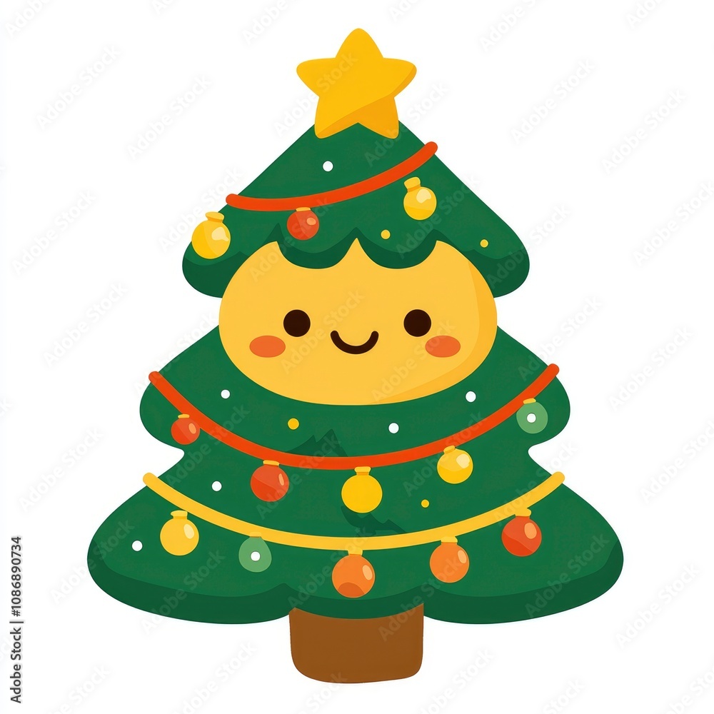 Cute Kawaii Christmas Tree Cartoon Illustration Cute Kawaii Christmas Tree Cartoon Illustration