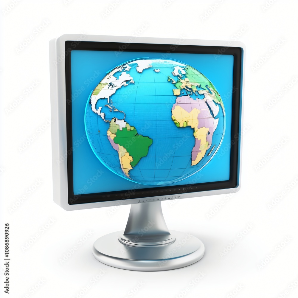 Global Connection Earth on Computer Screen Global Connection Earth on Computer Screen