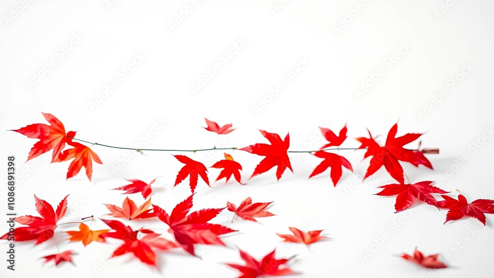 Vibrant Red Maple Leaves Scattered on a Pristine White Background, a Symbol of Autumn's Graceful Transition Vibrant Red Maple Leaves Scattered on a Pristine White Background, a Symbol of Autumn's Graceful Transition