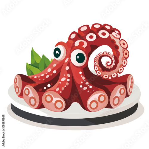 Simple flat 2D illustration of Tako octopus sashimi isolated on a white background, vector 2D 