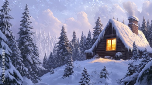 Enchanting Winter Cabin Retreat Amidst Snowy Landscape