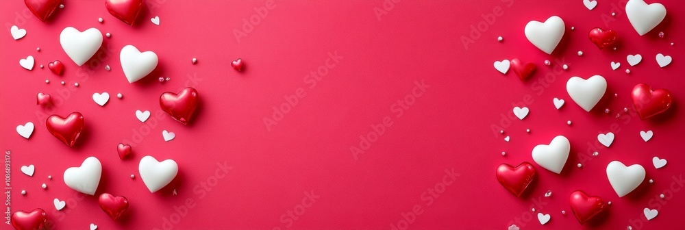 Valentines Day Romance Red And Pink Hearts Composition On Light Pink Background With Copy Space Valentines Day Romance Red And Pink Hearts Composition On Light Pink Background With Copy Space