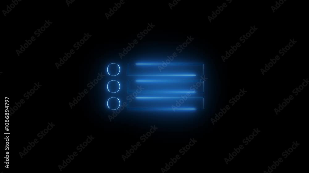Neon menu button icon animation on black background. restaurant and restorer, café menu symbol. Neon menu button icon animation on black background. restaurant and restorer, café menu symbol.