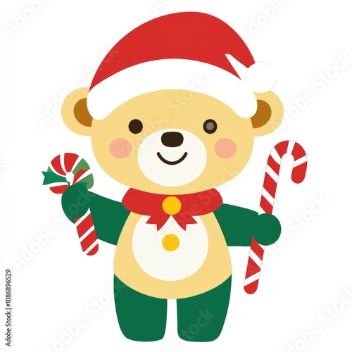 Cute Christmas Teddy Bear with Candy Canes