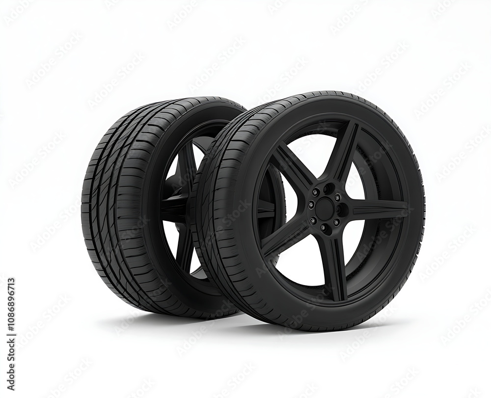 Fototapeta premium 3 black tires with dark gray rims stacked