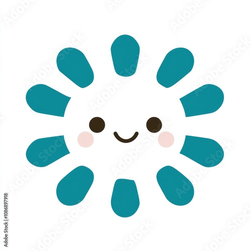 Happy Teal Sun Cartoon Illustration