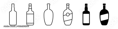 Whiskey bottle icon set. Alcohol or bar bottle symbol. 
Vector illustration. 