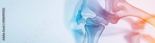X-ray of inflamed hip joint highlighting avascular necrosis with a clear view of affected area, minimalist presentation emphasizing condition's seriousness and impact.