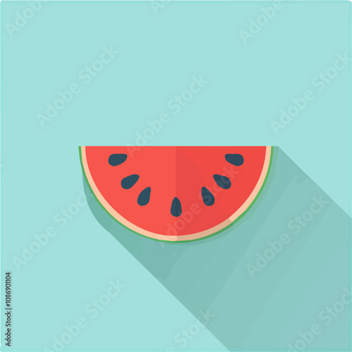Simple flat 2D icon watermelon isolated on a blue background, vector, flat design, animation design, vector, animation design, simple flat 2D icon, minimalist icon