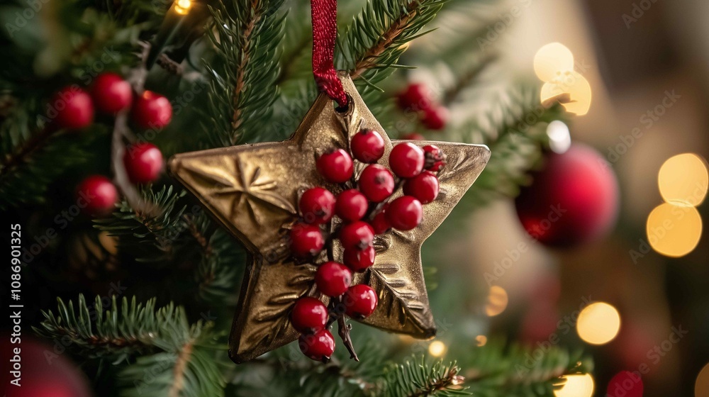 Decorative Christbaum with red berries, arrows, and stars
Decorative Christbaum with red berries, arrows, and stars