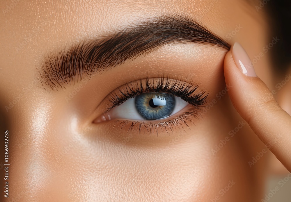 Obraz premium Close-up of a blue eye with perfect eyebrows 