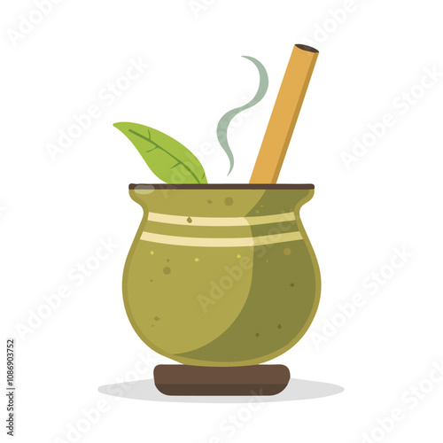 Simple flat 2D icon yerba mate isolated on a transparent background, vector, flat design, animation design, vector, animation design, simple flat 2D icon, minimalist 