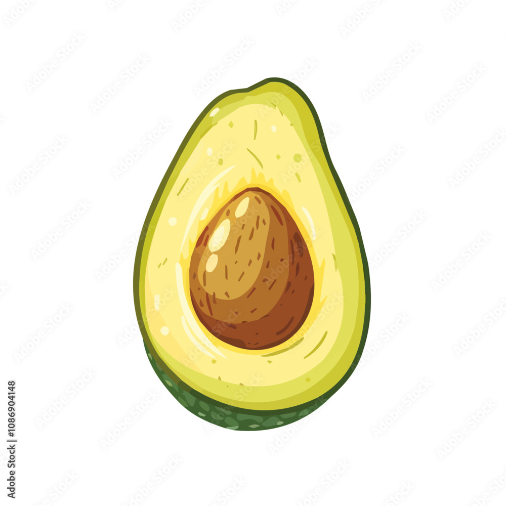 Simple flat 2D illustration of sliced avocado isolated on white background, vector sliced avocado	