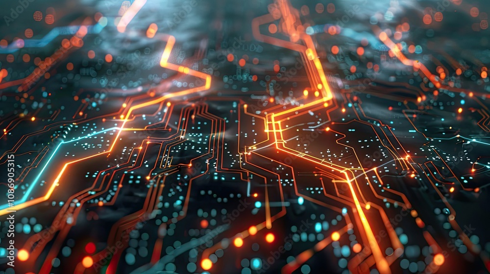 Futuristic circuit board with pulsating energy lines Futuristic circuit board with pulsating energy lines