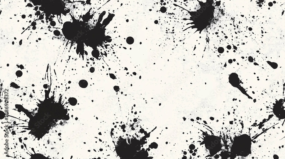 Obraz premium Textured seamless pattern with ink spatters in black and white 