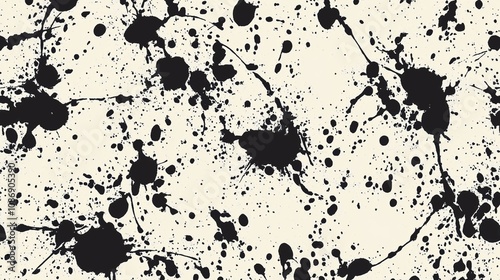 Textured seamless pattern with ink spatters in black and white 