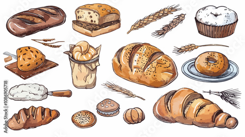 Vibrant Bread and Bakery Doodles Sketches