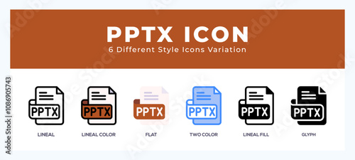 Pptx file icon in filled. thin line. outline stroke and flat style.