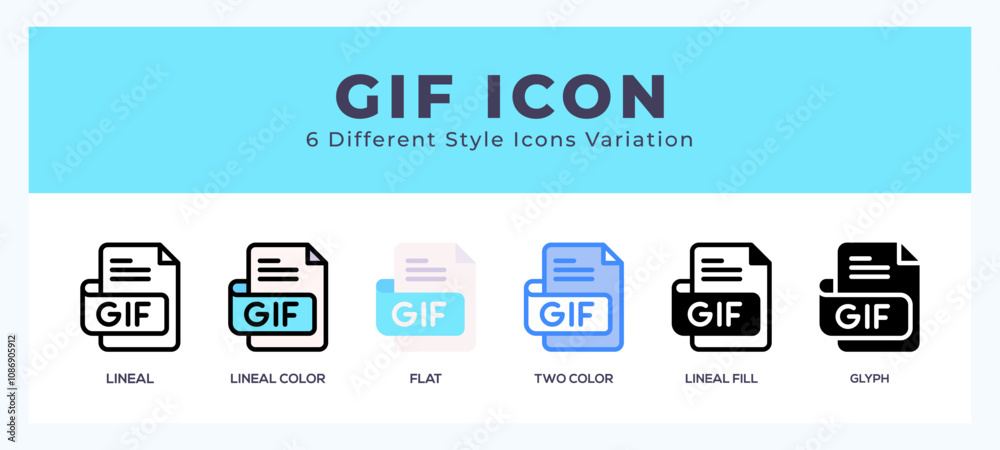 Gif file icon set with different styles. Design elements for logo. Vector illustration. Gif file icon set with different styles. Design elements for logo. Vector illustration.