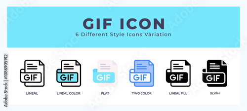 Gif file icon set with different styles. Design elements for logo. Vector illustration.