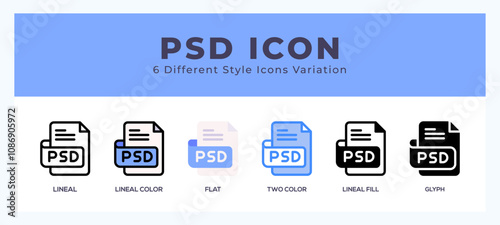 Psd file icon symbol set. outline. glyph black. flat color and filled line color.