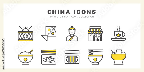 10 China Two Color icon pack. vector illustration.