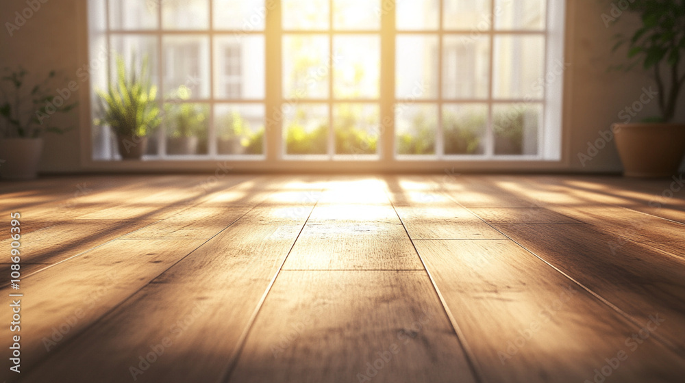 Sunlit 3D Render of a Cozy Living Room with Large Window and Wooden Flooring. Modern Interior Design Concept with Natural Light and Warm Ambiance Sunlit 3D Render of a Cozy Living Room with Large Window and Wooden Flooring. Modern Interior Design Concept with Natural Light and Warm Ambiance