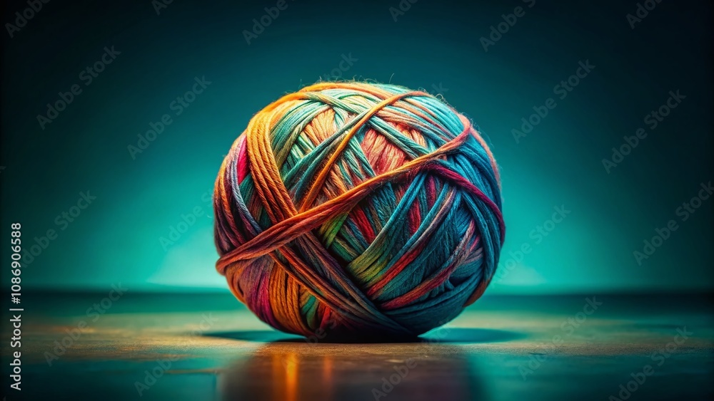 A Vibrant Multicolored Yarn Ball on Teal Background Perfect for Knitting and Crafting Enthusiasts to Inspire Creativity and Artistic Projects A Vibrant Multicolored Yarn Ball on Teal Background Perfect for Knitting and Crafting Enthusiasts to Inspire Creativity and Artistic Projects