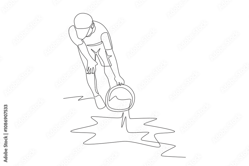 Man throws trash into river. Water pollution concept one-line drawing Man throws trash into river. Water pollution concept one-line drawing