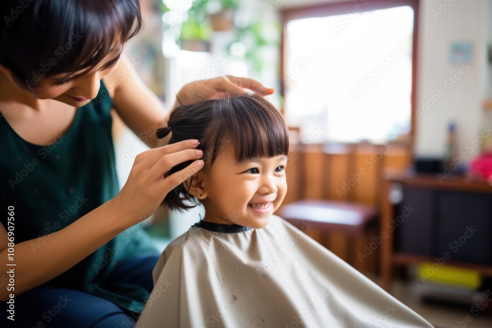 Asian girl getting a haircut. Asian girl getting a haircut.