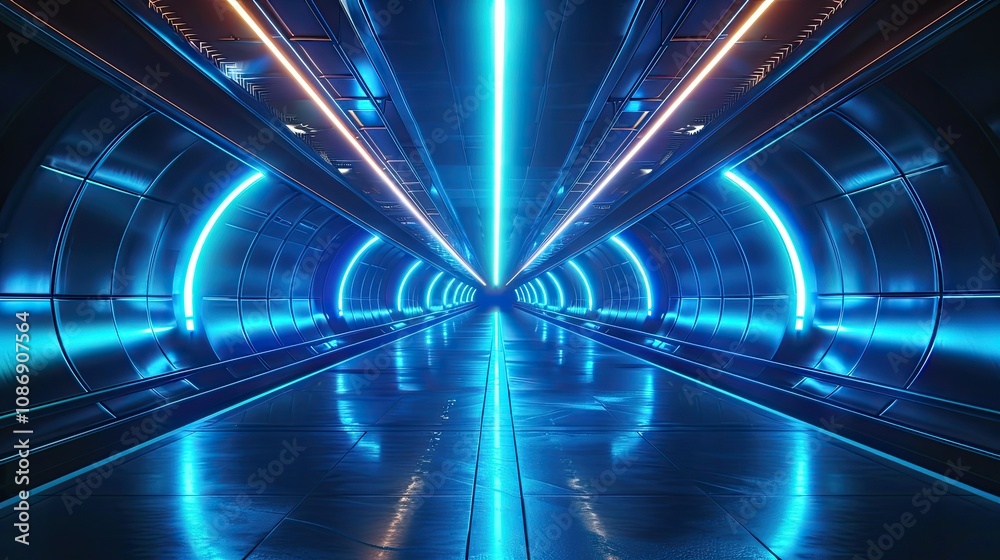 Futuristic digital tunnel with glowing blue lights Futuristic digital tunnel with glowing blue lights
